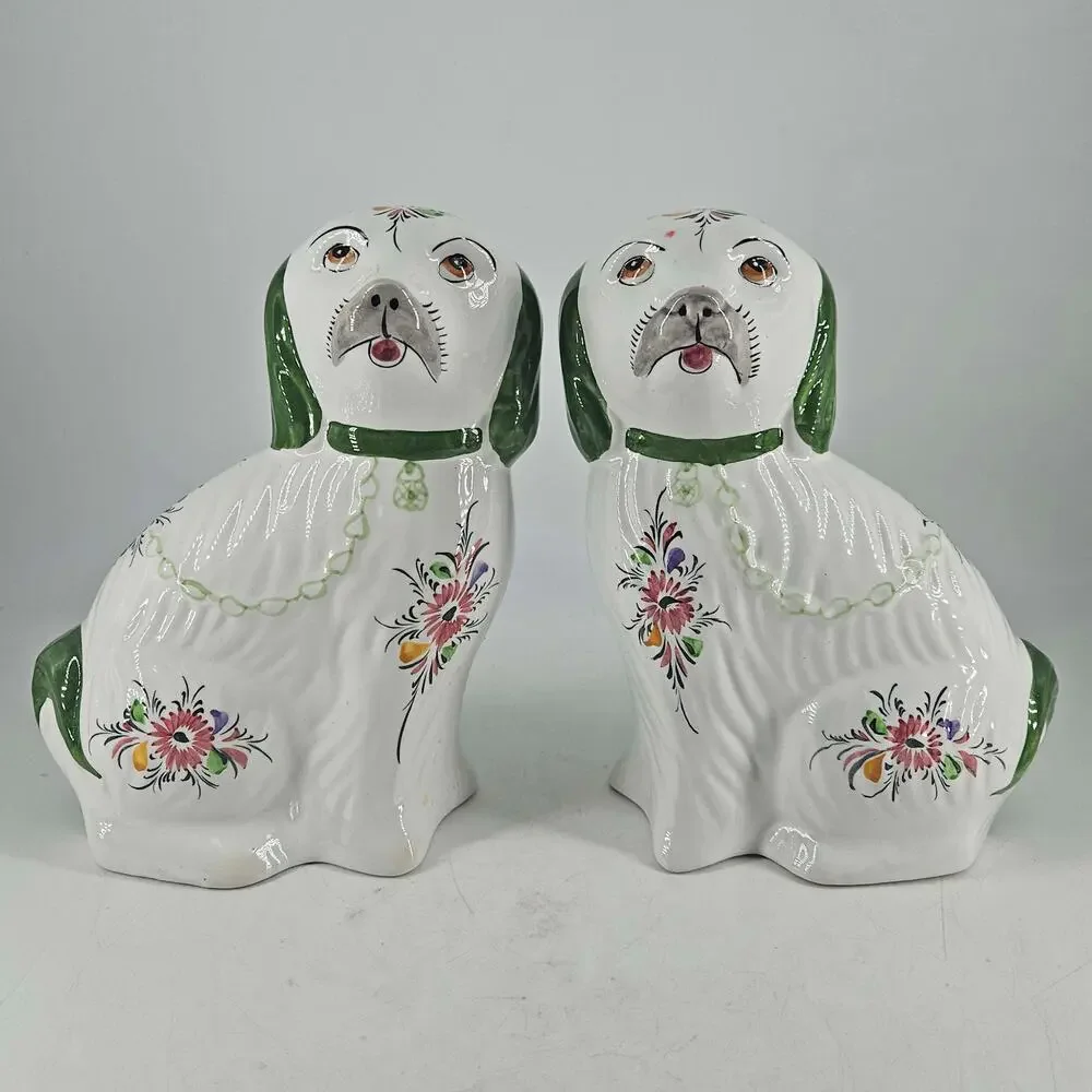 Vintage set of Staffordshire style hand painted Cavalier Dogs Portugal